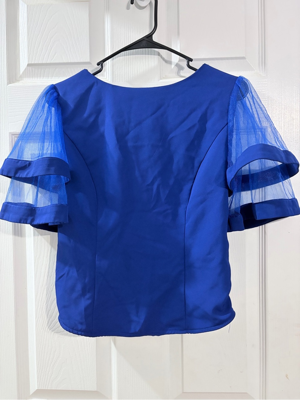 Gracia Cobalt Blue Sheer Mesh Statement Sleeve Top M